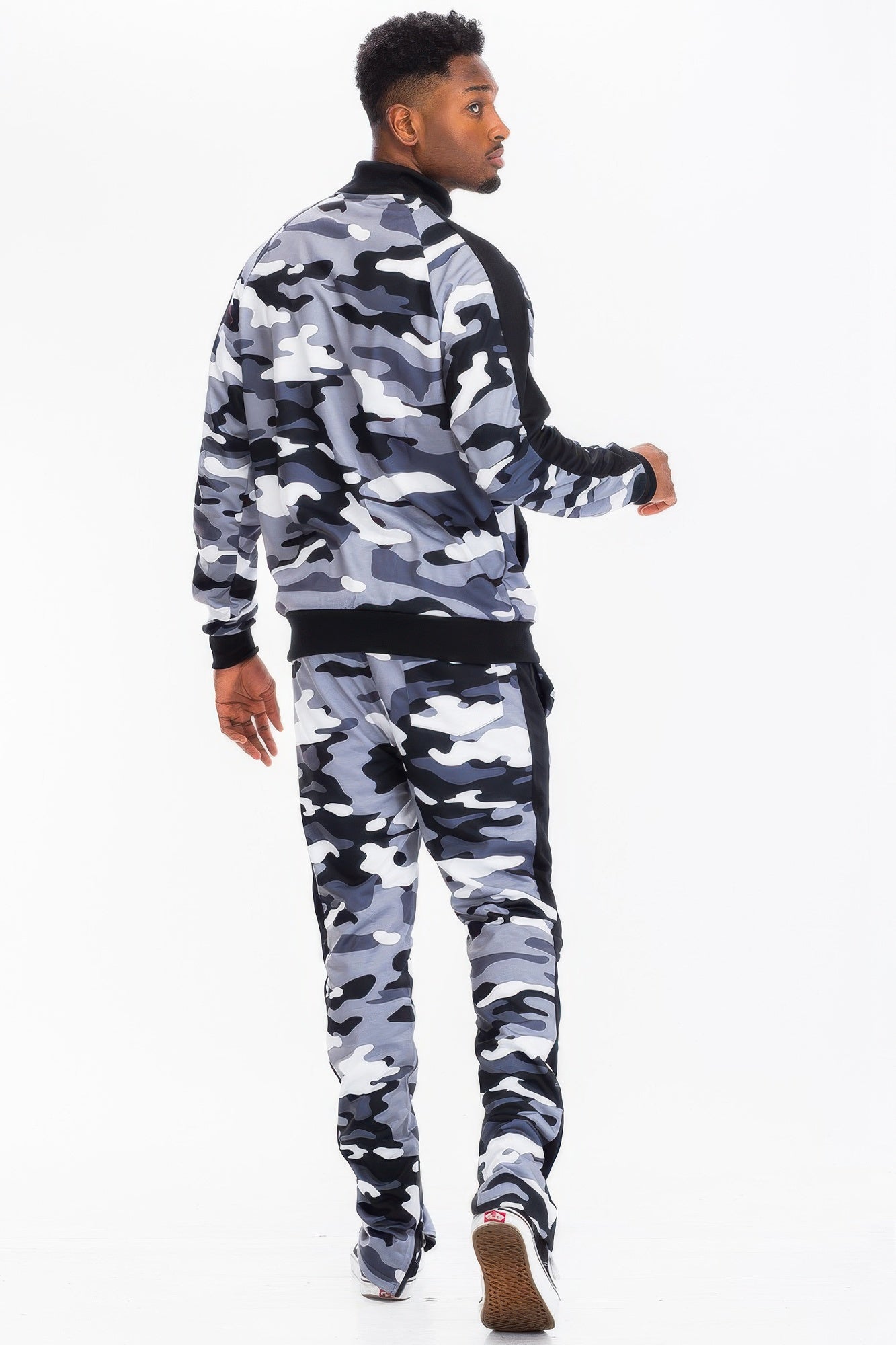 Golden Heir camo stripe track pants from the Golden Heir track set, black camouflage design with sporty style and comfortable fit.