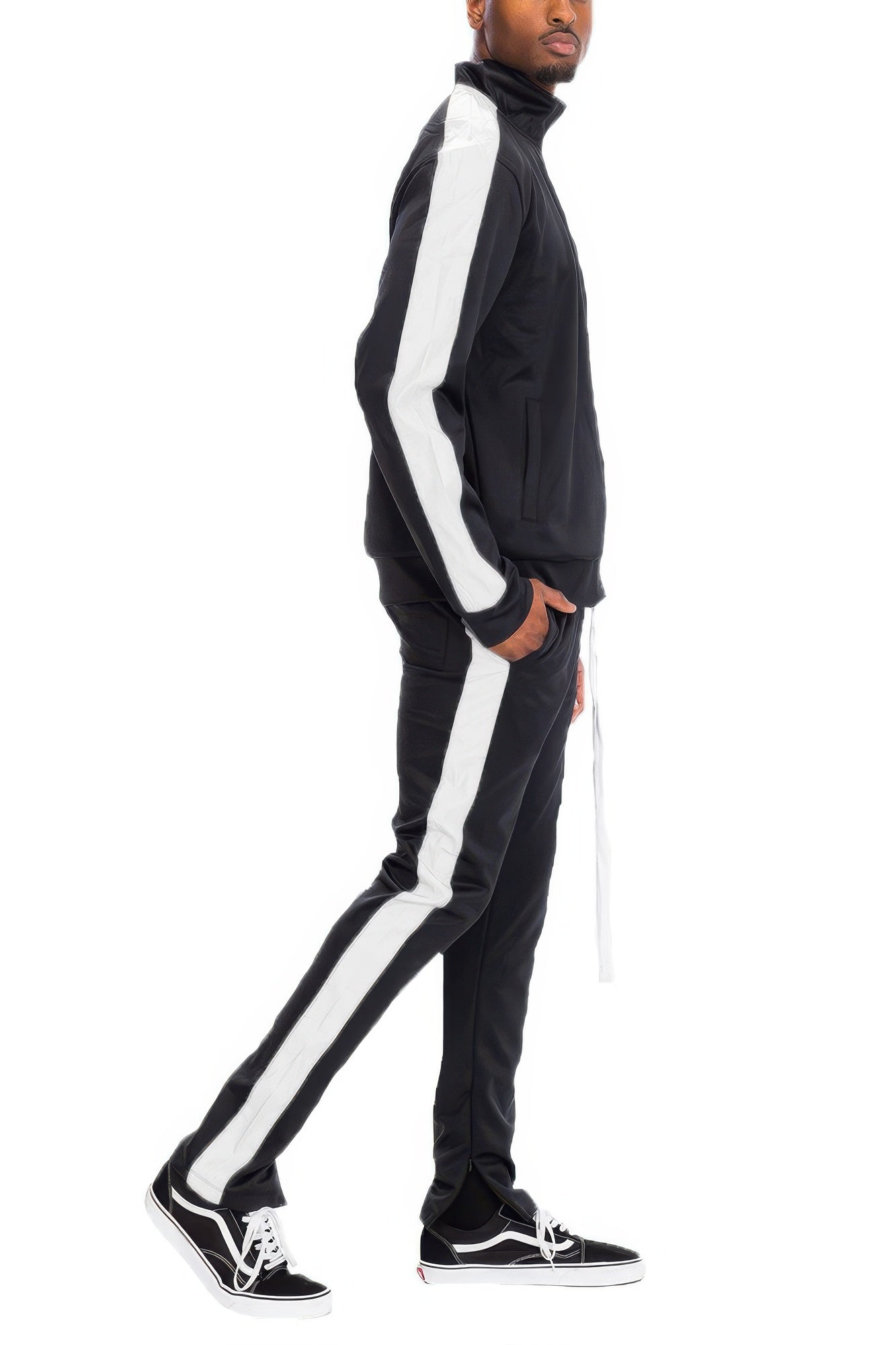 Golden Heir single stripe black and red track set, featuring sporty design, ideal for athletic and casual wear.