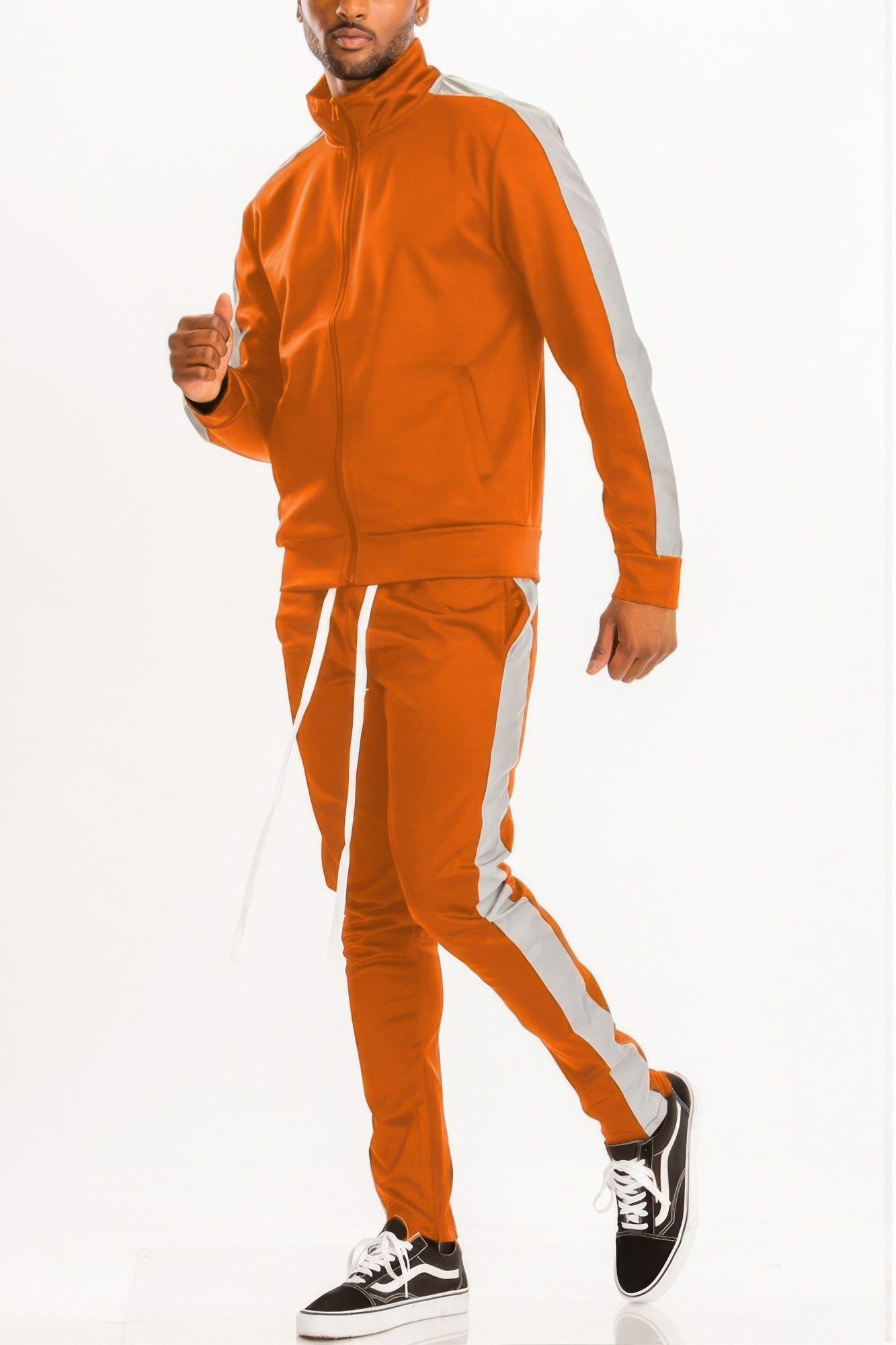 Golden Heir single stripe black and red track set for men, featuring comfortable athletic design and stylish branding.