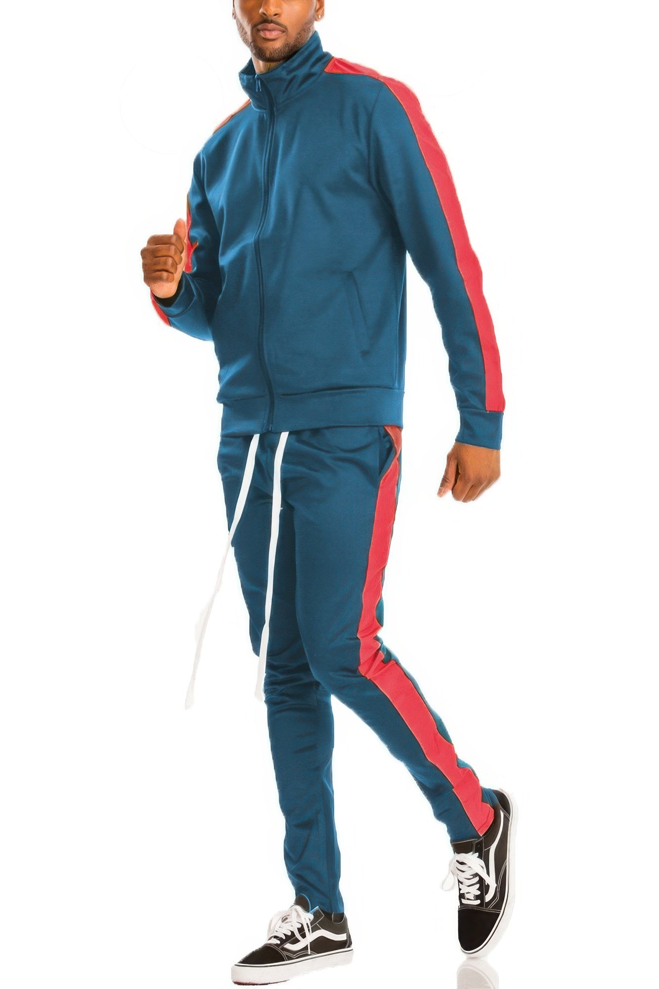Golden Heir black and red single stripe track set, sportswear for activewear, featuring a comfortable fit and stylish design.