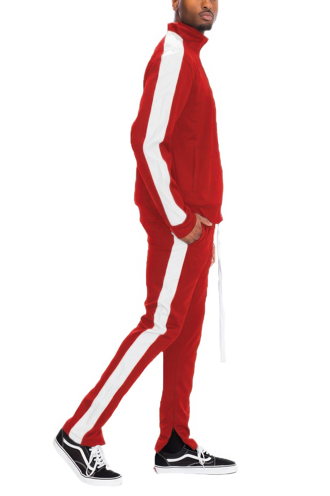 Golden Heir single stripe black and red track set, athletic sportswear for activewear and casual style.