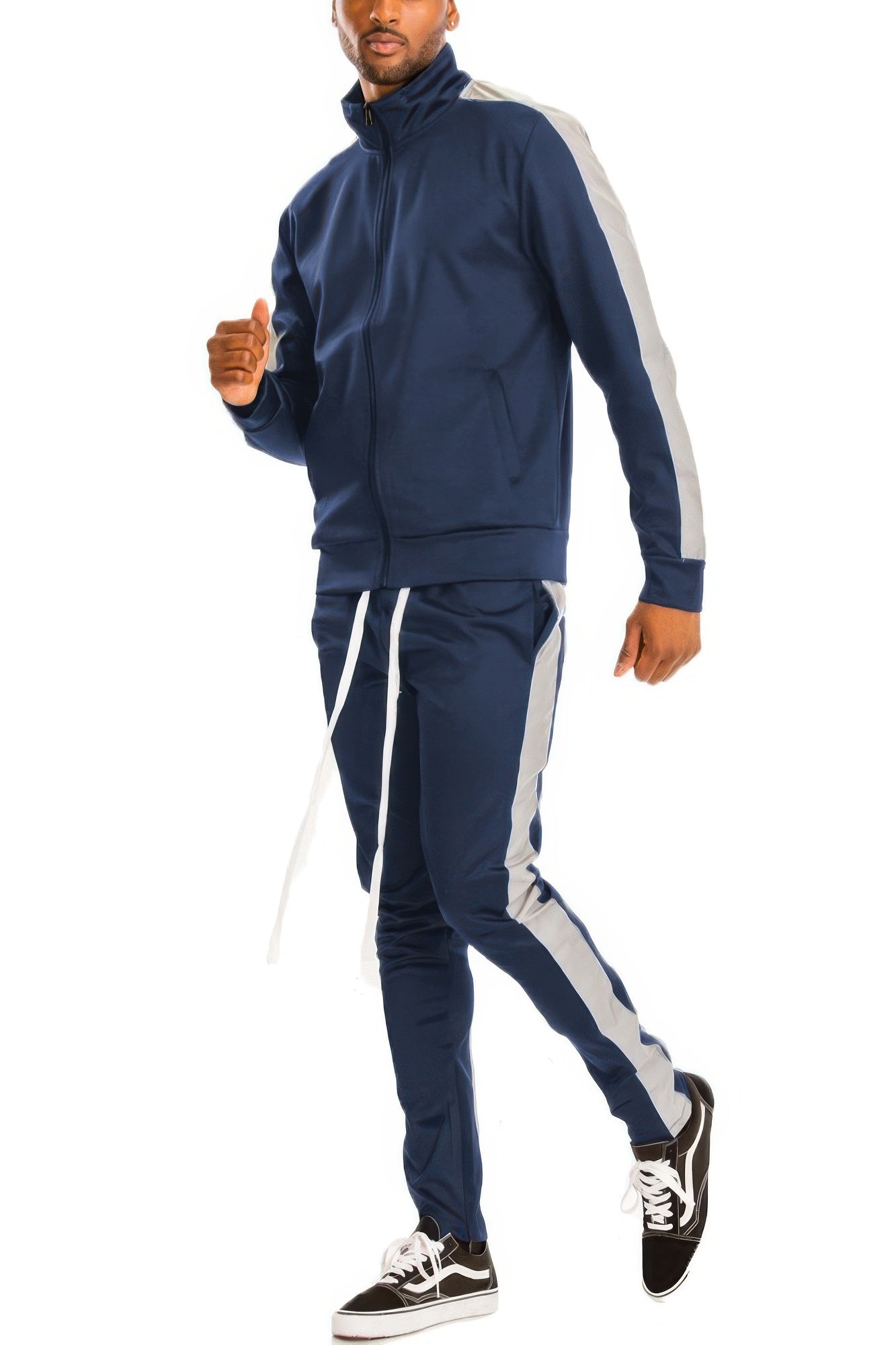 Golden Heir black and red single stripe track set, featuring a stylish athletic jacket and matching pants for sporty casual wear.