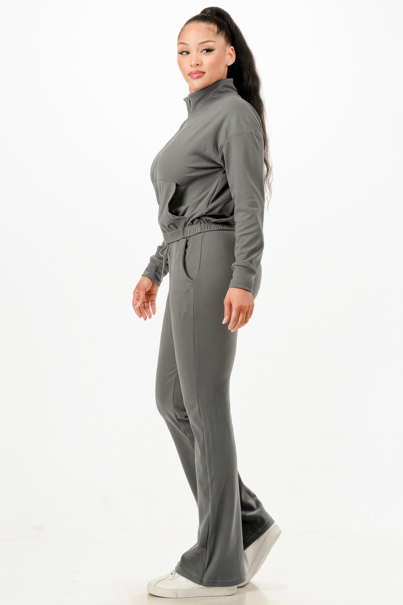 Golden Heir soft zip-up track suit set in gold, featuring a comfortable fit and casual athletic style.