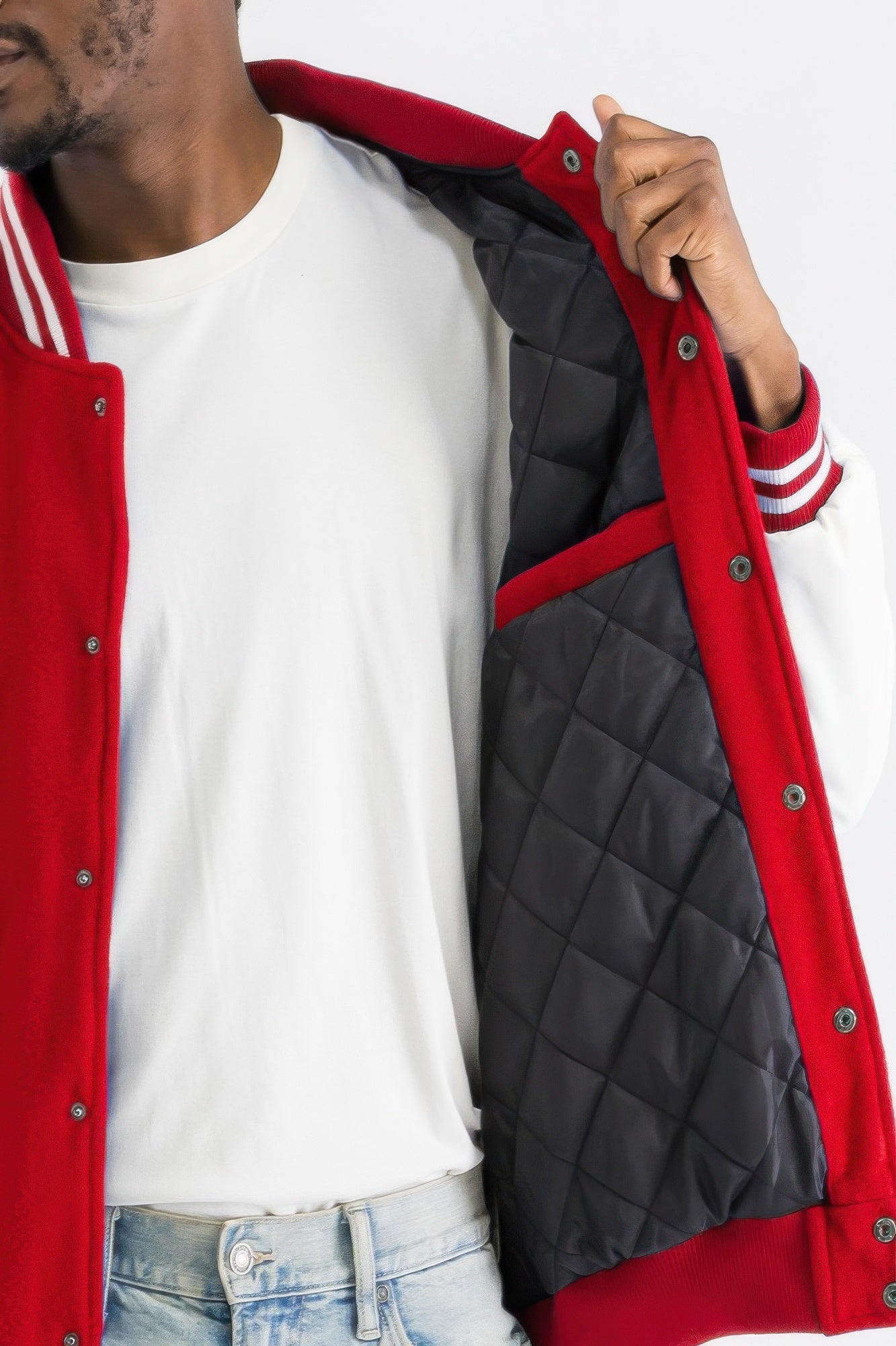 Golden Heir Melton Letterman Varsity Jacket in black with gold accents, featuring classic varsity design and ribbed collar.