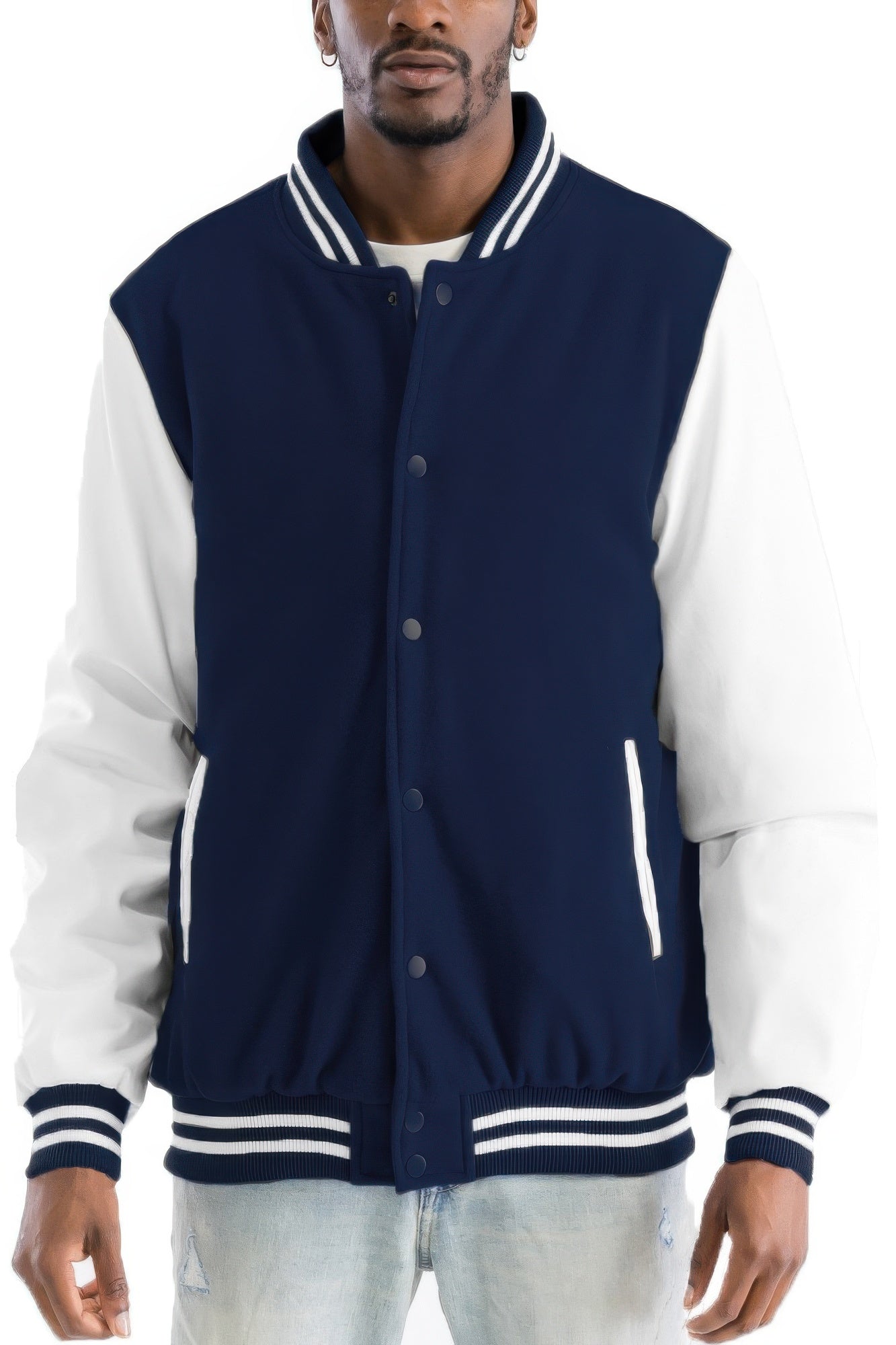 Golden Heir Melton Letterman Varsity Jacket in black, featuring classic varsity style with gold accents and ribbed cuffs and collar.
