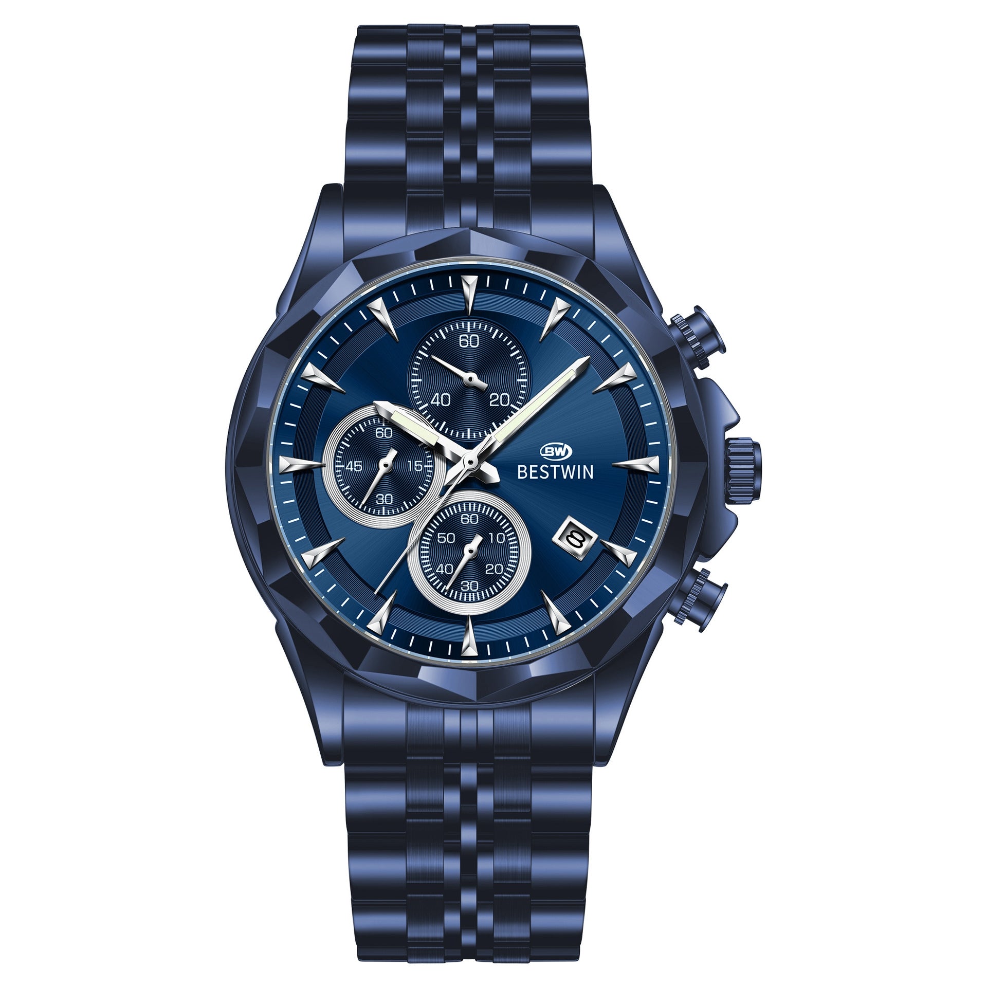 Golden Heir men's luminous six-hand personalized watch with a black shell design, stylish and eye-catching timepiece.