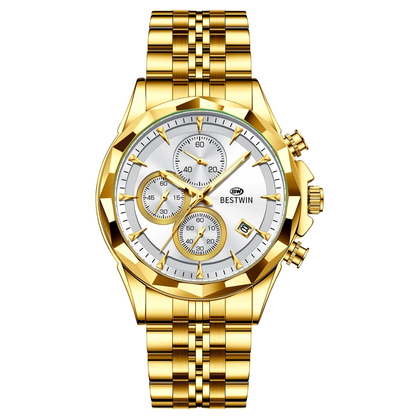 Golden Heir men's luminous six-hand personalized watch with black shell design, stylish and eye-catching for modern wear.