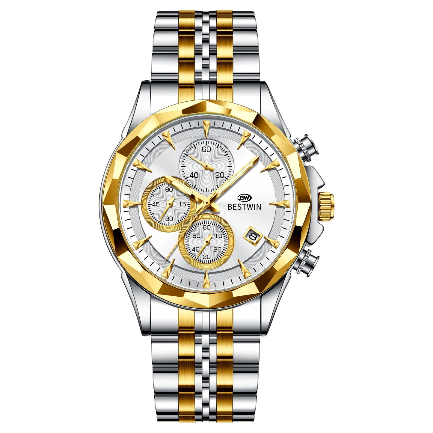 Men's Golden Heir luminous six-hand personalized watch with black shell design, stylish and eye-catching timepiece.