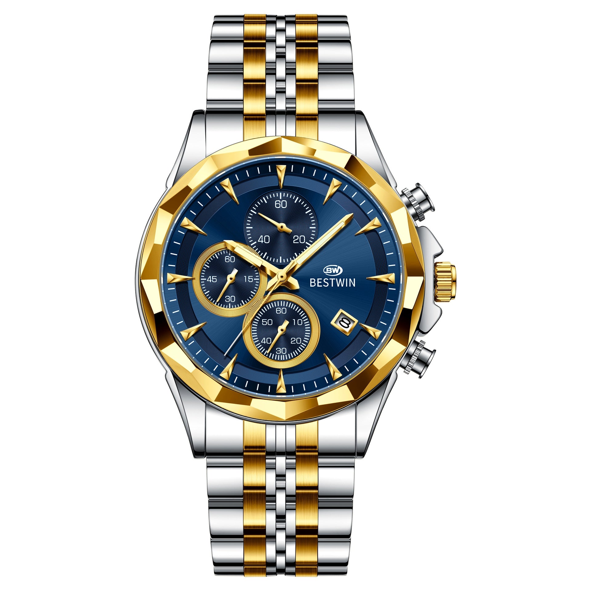 Men's Golden Heir luminous six-hand personalized watch with black shell dial, stylish and eye-catching design.