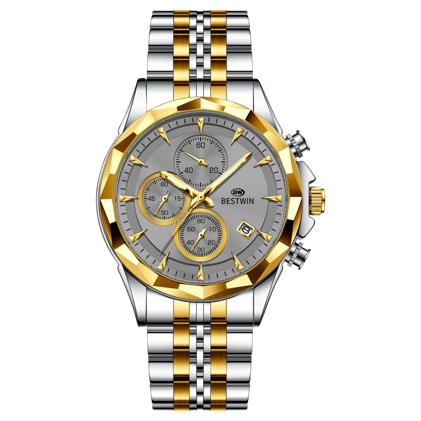 Golden Heir men's luminous six-hand personalized watch with a sleek black shell design, stylish and eye-catching.