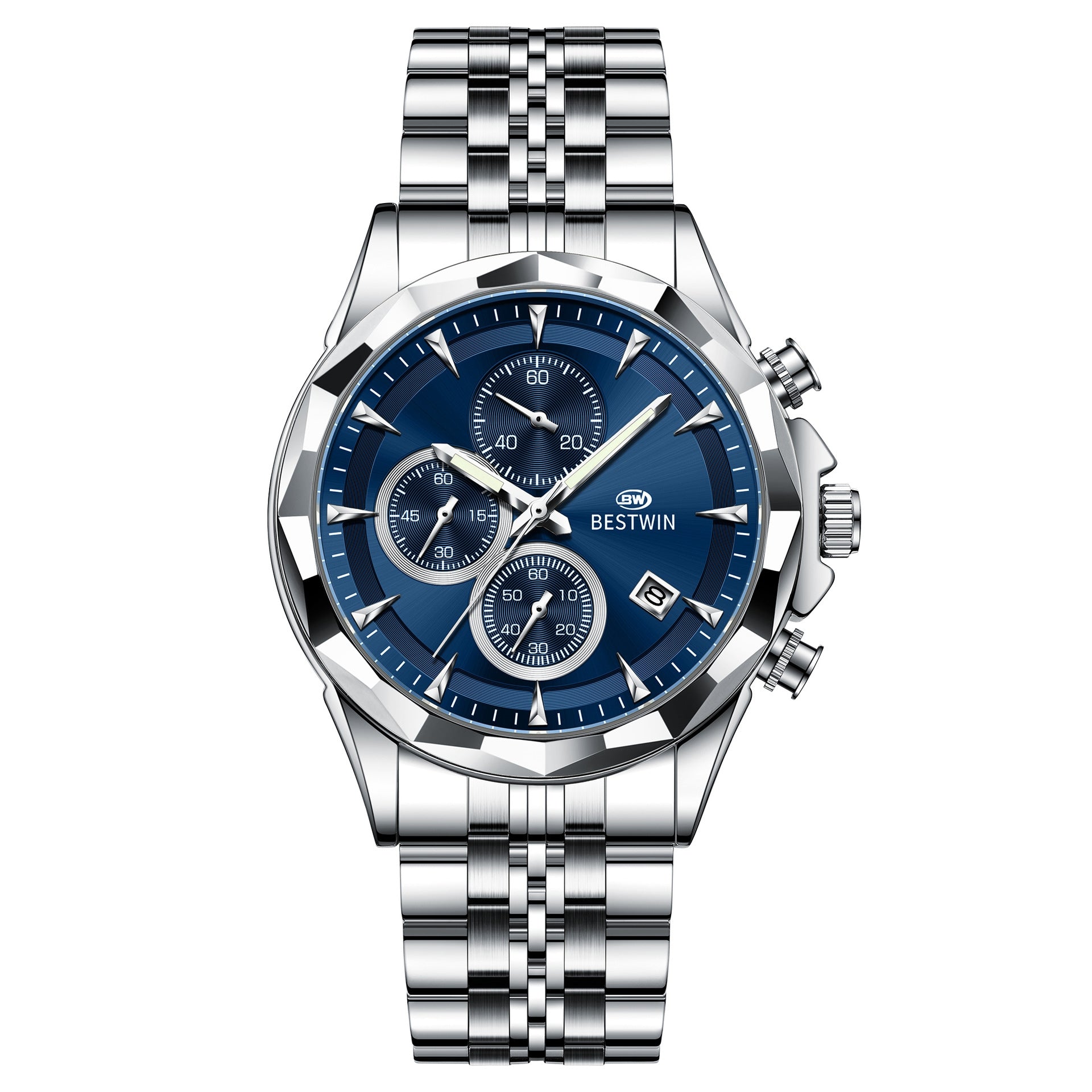 Golden Heir men's luminous six-hand personalized watch with black shell design, stylish and eye-catching for modern wear.
