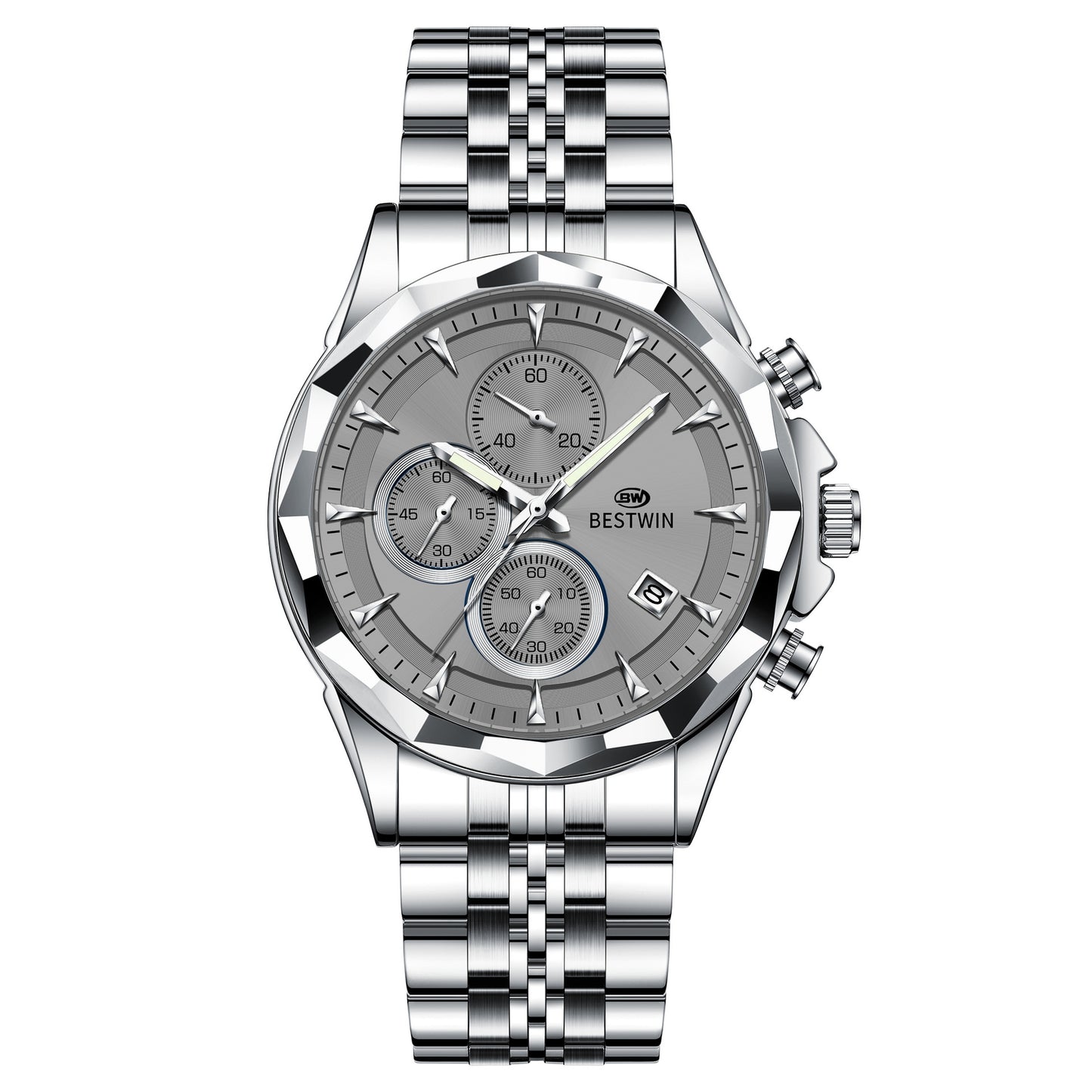 Golden Heir men's luminous six-hand personalized watch with a black shell dial, stylish and eye-catching design.