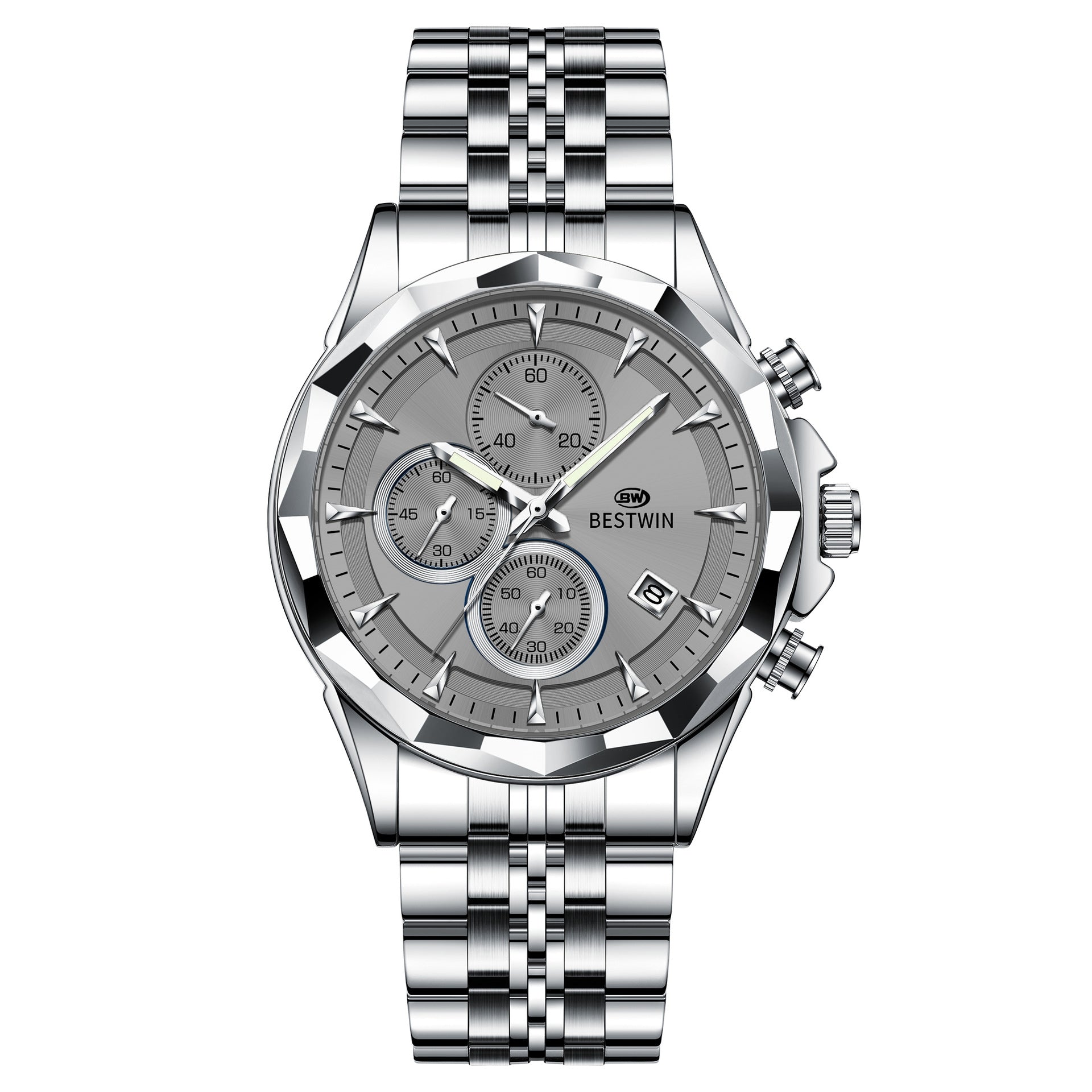 Golden Heir men's luminous six-hand personalized watch with a black shell dial, stylish and eye-catching design.