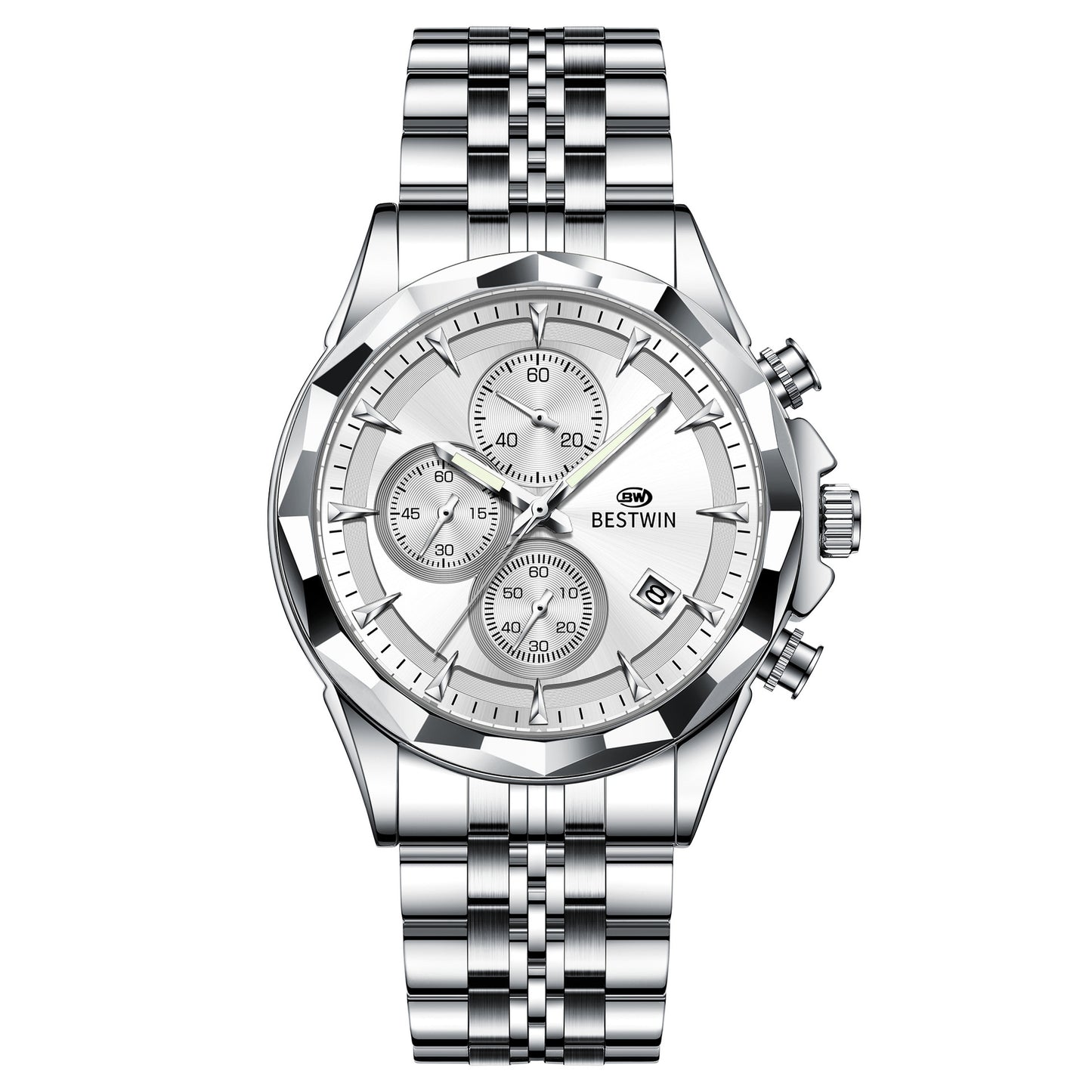 Golden Heir men's luminous six-hand personalized watch with a black shell dial, stylish and eye-catching design.