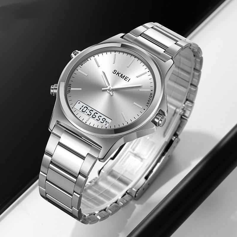 Golden Heir men's business-style steel-band watch with black shell face, multi-function dial, and sleek black surface.