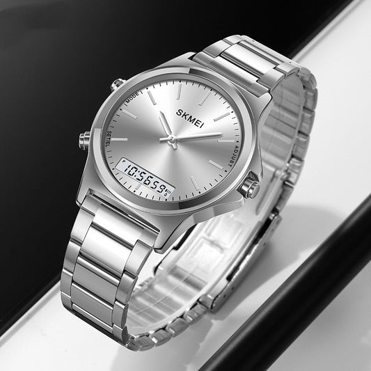 Golden Heir men's business-style steel-band watch with black shell face, multi-function dial, and sleek black surface.