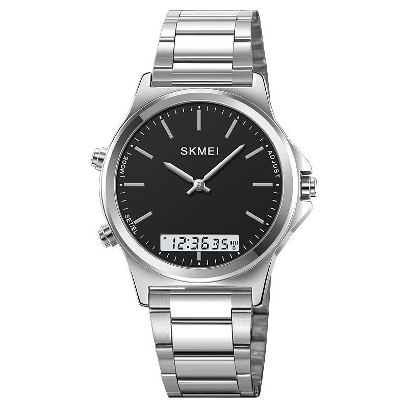 Golden Heir men's business-style multi-function steel-band watch with a black shell and surface, showcasing a sleek, professional design.
