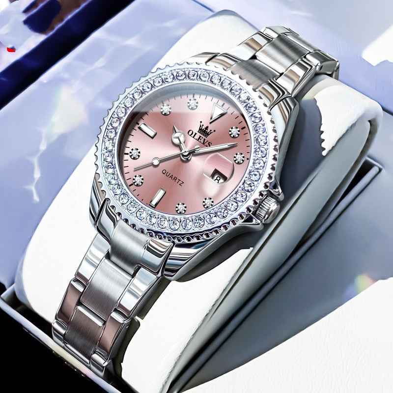 Golden Heir women's stylish business quartz watch with a green leather strap and elegant design.