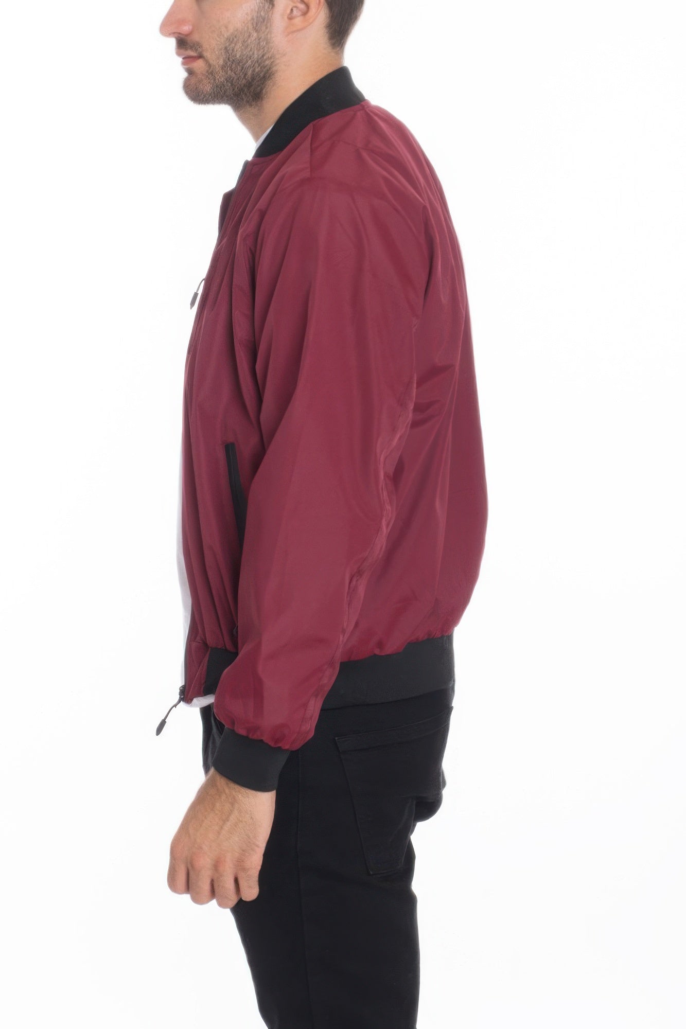 Black Golden Heir lightweight windbreaker jacket shown on a hanger, featuring a sleek design and adjustable hood.