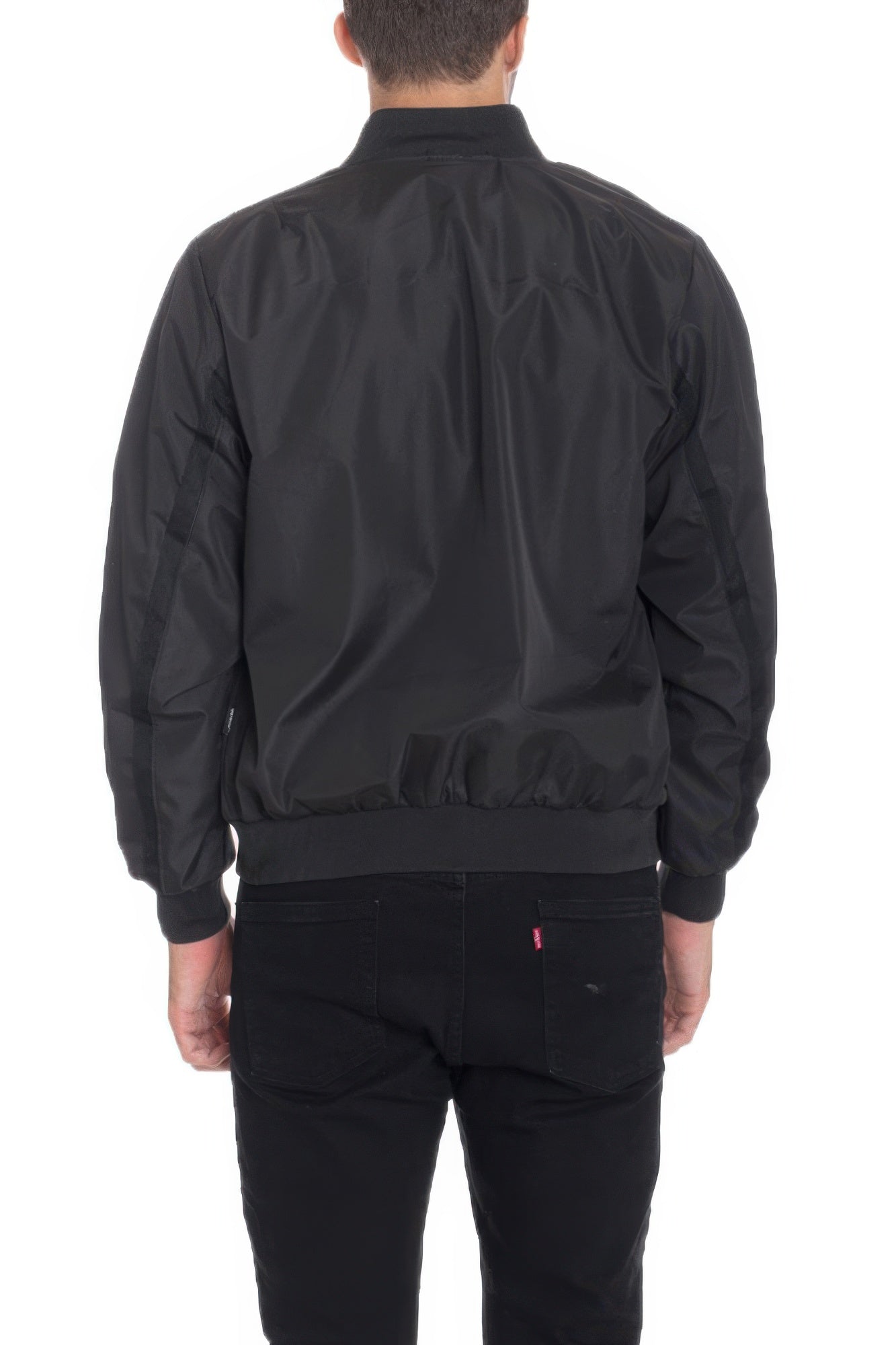 Golden Heir lightweight black windbreaker jacket, shown with front zipper and adjustable hood, ideal for outdoor activities.