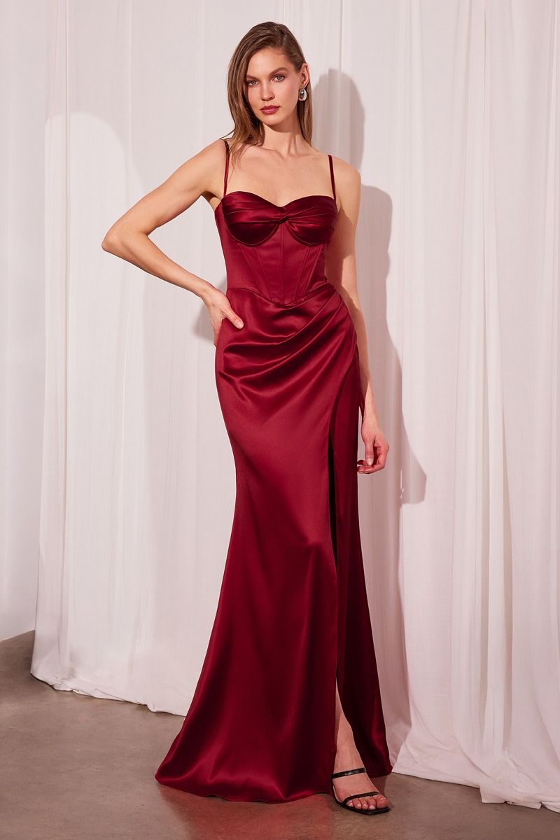 Burgundy fitted nightgown by Tux-USA featuring a sweetheart neckline and thin straps, front view.